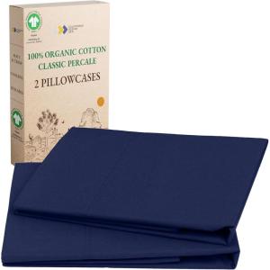 imageCalifornia Design Den 100 Organic Cotton Pillow Cases QueenStandard Set of 2 Soft ampamp Cooling Percale Weave Cotton Pillowcases Bright White08  Navy