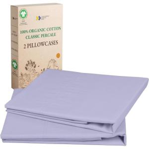 imageCalifornia Design Den 100 Organic Cotton Pillow Cases QueenStandard Set of 2 Soft ampamp Cooling Percale Weave Cotton Pillowcases Bright White09  Lavender Mist