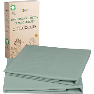 imageCalifornia Design Den 100 Organic Cotton Pillow Cases QueenStandard Set of 2 Soft ampamp Cooling Percale Weave Cotton Pillowcases Bright White10  Sage Green