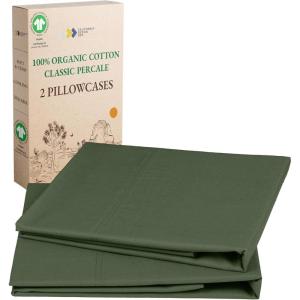 imageCalifornia Design Den 100 Organic Cotton Pillow Cases QueenStandard Set of 2 Soft ampamp Cooling Percale Weave Cotton Pillowcases Bright White11  Olive Green