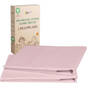 imageCalifornia Design Den 100 Organic Cotton Pillow Cases QueenStandard Set of 2 Soft ampamp Cooling Percale Weave Cotton Pillowcases Bright White12  Pink  Chalky Tone