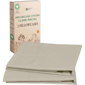 imageCalifornia Design Den 100 Organic Cotton Pillow Cases QueenStandard Set of 2 Soft ampamp Cooling Percale Weave Cotton Pillowcases Bright White13  Warm Taupe