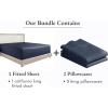 image3Piece Bundle  Fitted Sheet with 2 Pillowcases 400 Thread Count 100 Cotton Sateen Deep Pockets Cal King Size Indigo Dusty Blue