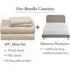 image5 Piece California King Size Sheet Set Golden Beige and Waterproof Mattress Protector White Bundle  400 Thread Count 100 Cotton Sateen 4 Piece Sheet Set with 1 Mattress Protector