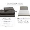 image5 Piece California King Size Sheet Set Grey and Waterproof Mattress Protector White Bundle  400 Thread Count 100 Cotton Sateen 4 Piece Sheet Set with 1 Mattress Protector