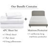 image5 Piece California King Size Sheet Set and Waterproof Mattress Protector Bundle  400 Thread Count 100 Cotton Sateen 4 Piece Sheet Set with 1 Mattress Protector White
