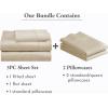 image5 Piece Twin Size Sheet Set with 3 Pillowcases 400 Thread Count 100 Cotton Sateen Golden Beige