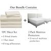 image7 Piece Split King Sheet Set Size Sheet Set Creamy Beige and Waterproof Mattress Protector White Bundle  500 Thread Count 100 Cotton Sateen 5 Piece Sheet Set with 2 Mattress Protectors