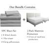 image7 Piece Split King Sheet Set Size Sheet Set Light Grey and Waterproof Mattress Protector White Bundle  500 Thread Count 100 Cotton Sateen 5 Piece Sheet Set with 2 Mattress Protectors
