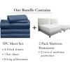 image7 Piece Split King Sheet Set Size Sheet Set Navy Blue and Waterproof Mattress Protector White Bundle  500 Thread Count 100 Cotton Sateen 5 Piece Sheet Set with 2 Mattress Protectors