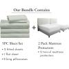 image7 Piece Split King Sheet Set Size Sheet Set Silver Sage and Waterproof Mattress Protector White Bundle  500 Thread Count 100 Cotton Sateen 5 Piece Sheet Set with 2 Mattress Protectors
