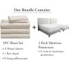 image7 Piece Split King Size Sheet Set Creamy Beige and Waterproof Mattress Protector White Bundle  600 Thread Count 100 Cotton Sateen 5 Piece Sheet Set with 1 Mattress Protector