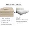 image7 Piece Split King Size Sheet Set Golden Beige and Waterproof Mattress Protector White Bundle  400 Thread Count 100 Cotton Sateen 5 Piece Sheet Set with 1 Mattress Protector