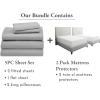 image7 Piece Split King Size Sheet Set Light Grey and Waterproof Mattress Protector White Bundle  600 Thread Count 100 Cotton Sateen 5 Piece Sheet Set with 1 Mattress Protector