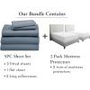 image7 Piece Split King Size Sheet Set Pastel Blue and Waterproof Mattress Protector White Bundle  600 Thread Count 100 Cotton Sateen 5 Piece Sheet Set with 1 Mattress Protector