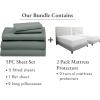 image7 Piece Split King Size Sheet Set Sage Green  Cool Tone and Waterproof Mattress Protector White Bundle  600 Thread Count 100 Cotton Sateen 5 Piece Sheet Set with 1 Mattress Protector
