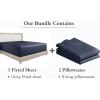 imageCalifornia Design Den 3Piece Bundle  Fitted Sheet with 2 Pillowcases 400 Thread Count 100 Cotton Sateen Deep Pockets King Size Indigo Dusty Blue