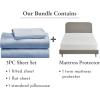 imageCalifornia Design Den 4 Piece Twin Size Sheet Set Blue Hydrangea and Waterproof Mattress Protector White Bundle  Soft 100 Cotton Sateen 3 Piece Sheet Set with 1 Mattress Protector