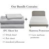 imageCalifornia Design Den 4 Piece Twin Size Sheet Set Light Grey and Waterproof Mattress Protector White Bundle  Soft 100 Cotton Sateen 3 Piece Sheet Set with 1 Mattress Protector