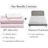 imageCalifornia Design Den 4 Piece Twin Size Sheet Set Pink and Waterproof Mattress Protector White Bundle  Soft 100 Cotton Sateen 3 Piece Sheet Set with 1 Mattress Protector