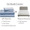 imageCalifornia Design Den 5 Piece Full Size Sheet Set Blue Hydrangea and Waterproof Mattress Protector White Bundle  Soft 100 Cotton Sateen 4 Piece Sheet Set with 1 Mattress Protector