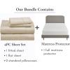 imageCalifornia Design Den 5 Piece Full Size Sheet Set Golden Beige and Waterproof Mattress Protector White Bundle  400 Thread Count 100 Cotton Sateen 4 Piece Sheet Set with 1 Mattress Protector