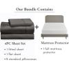 imageCalifornia Design Den 5 Piece Full Size Sheet Set Grey and Waterproof Mattress Protector White Bundle  400 Thread Count 100 Cotton Sateen 4 Piece Sheet Set with 1 Mattress Protector