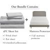 imageCalifornia Design Den 5 Piece Full Size Sheet Set Light Grey and Waterproof Mattress Protector White Bundle  Soft 100 Cotton Sateen 4 Piece Sheet Set with 1 Mattress Protector