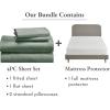 imageCalifornia Design Den 5 Piece Full Size Sheet Set Sage Green  Dark and Waterproof Mattress Protector White Bundle  Soft 100 Cotton Sateen 4 Piece Sheet Set with 1 Mattress Protector