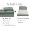 imageCalifornia Design Den 5 Piece Full Size Sheet Set Sage Green and Waterproof Mattress Protector White Bundle  400 Thread Count 100 Cotton Sateen 4 Piece Sheet Set with 1 Mattress Protector