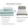imageCalifornia Design Den 5 Piece Full Size Sheet Set Seafoam and Waterproof Mattress Protector White Bundle  Soft 100 Cotton Sateen 4 Piece Sheet Set with 1 Mattress Protector