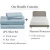 imageCalifornia Design Den 5 Piece Full Size Sheet Set Sky Blue and Waterproof Mattress Protector White Bundle  400 Thread Count 100 Cotton Sateen 4 Piece Sheet Set with 1 Mattress Protector