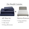imageCalifornia Design Den 5 Piece King Size Sheet Set Navy Blue and Waterproof Mattress Protector White Bundle  1000 Thread Count 100 Cotton Sateen 4 Piece Sheet Set with 1 Mattress Protector