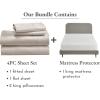 imageCalifornia Design Den 5 Piece King Size Sheet Set Sand Beige and Waterproof Mattress Protector White Bundle  1000 Thread Count 100 Cotton Sateen 4 Piece Sheet Set with 1 Mattress Protector