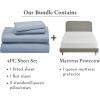 imageCalifornia Design Den 5 Piece Queen Size Sheet Set Blue and Waterproof Mattress Protector White Bundle  1000 Thread Count 100 Cotton Sateen 4 Piece Sheet Set with 1 Mattress Protector