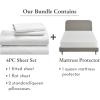 imageCalifornia Design Den 5 Piece Queen Size Sheet Set Eggshell  Ivory and Waterproof Mattress Protector White Bundle  Soft 100 Cotton Sateen 4 Piece Sheet Set with 1 Mattress Protector