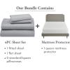 imageCalifornia Design Den 5 Piece Queen Size Sheet Set Light Grey and Waterproof Mattress Protector White Bundle  1000 Thread Count 100 Cotton Sateen 4 Piece Sheet Set with 1 Mattress Protector
