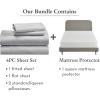 imageCalifornia Design Den 5 Piece Queen Size Sheet Set Light Grey and Waterproof Mattress Protector White Bundle  Soft 100 Cotton Sateen 4 Piece Sheet Set with 1 Mattress Protector