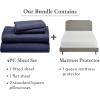 imageCalifornia Design Den 5 Piece Queen Size Sheet Set Navy Blue and Waterproof Mattress Protector White Bundle  1000 Thread Count 100 Cotton Sateen 4 Piece Sheet Set with 1 Mattress Protector