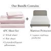 imageCalifornia Design Den 5 Piece Queen Size Sheet Set Pink and Waterproof Mattress Protector White Bundle  Soft 100 Cotton Sateen 4 Piece Sheet Set with 1 Mattress Protector