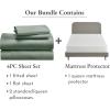 imageCalifornia Design Den 5 Piece Queen Size Sheet Set Sage Green  Dark and Waterproof Mattress Protector White Bundle  Soft 100 Cotton Sateen 4 Piece Sheet Set with 1 Mattress Protector