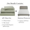 imageCalifornia Design Den 5 Piece Queen Size Sheet Set Sage Green and Waterproof Mattress Protector White Bundle  1000 Thread Count 100 Cotton Sateen 4 Piece Sheet Set with 1 Mattress Protector