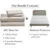 imageCalifornia Design Den 5 Piece Queen Size Sheet Set Sand Beige and Waterproof Mattress Protector White Bundle  1000 Thread Count 100 Cotton Sateen 4 Piece Sheet Set with 1 Mattress Protector