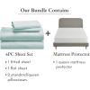 imageCalifornia Design Den 5 Piece Queen Size Sheet Set Seafoam and Waterproof Mattress Protector White Bundle  Soft 100 Cotton Sateen 4 Piece Sheet Set with 1 Mattress Protector