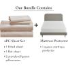 imageCalifornia Design Den 5 Piece Queen Size Sheet Set Warm Taupe and Waterproof Mattress Protector White Bundle  Soft 100 Cotton Sateen 4 Piece Sheet Set with 1 Mattress Protector