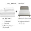 imageCalifornia Design Den 5 Piece Queen Size Sheet Set and Waterproof Mattress Protector Bundle  Soft 100 Cotton Sateen 4 Piece Sheet Set with 1 Mattress Protector White
