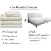 imageCalifornia Design Den 7 Piece Bedding Bundle  5 Piece Creamy Ivory Sheet Set 800 Thread Count 100 Cotton Sateen with 2 White Mattress Protectors  Split King