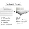 imageCalifornia Design Den 7 Piece Bedding Bundle  5 Piece White Sheet Set 800 Thread Count 100 Cotton Sateen with 2 White Mattress Protectors  Split King