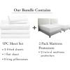 imageCalifornia Design Den 7 Piece Split King Sheet Set Size Sheet Set and Waterproof Mattress Protector Bundle  500 Thread Count 100 Cotton Sateen 5 Piece Sheet Set with 2 Mattress Protectors White