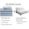 imageCalifornia Design Den 7 Piece Split King Size Sheet Set Blue and Waterproof Mattress Protector White Bundle  600 Thread Count 100 Cotton Sateen 5 Piece Sheet Set with 1 Mattress Protector
